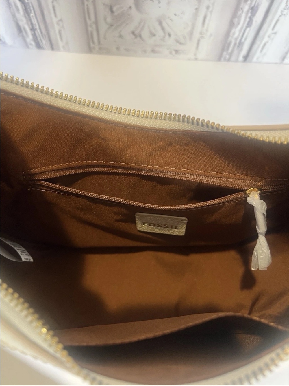 NWT Fossil Shae Leather Crescent Shoulder | Arm | Cross-Body Bag Cream - Picture 12 of 16